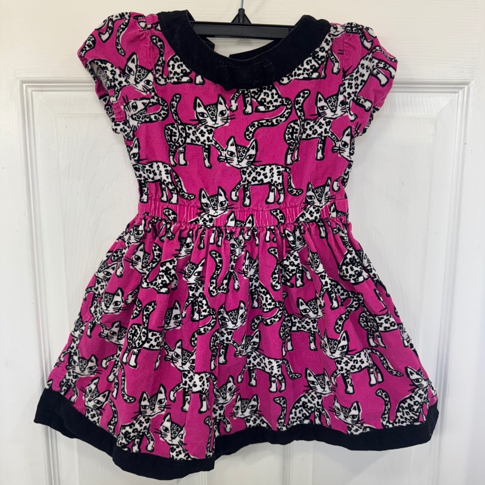 Gymboree 5T Velvet Cat Dress Pink and Black